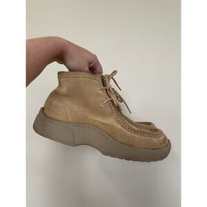 Y2K predictions tan suede leather lace up platform booties women’s 8.5